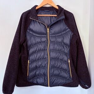 LONDON FOG XL Navy Down Puffer Knit Hybrid Zip Jacket Zip Pockets Light Warm EUC